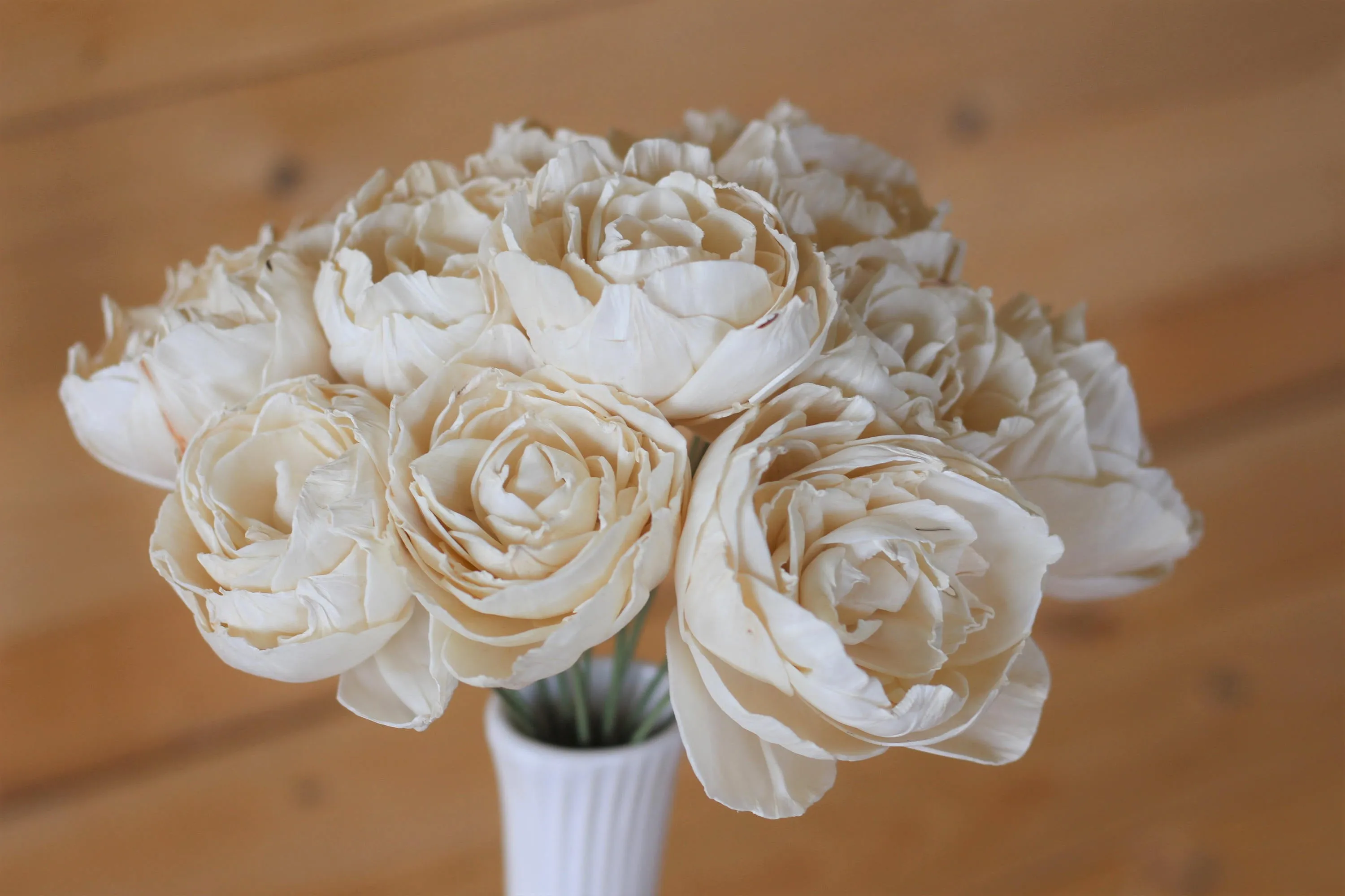 12 Stemmed Peony Wood Flowers