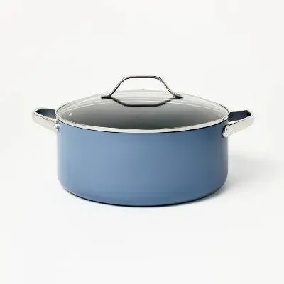 8qt Nonstick Ceramic Coated Aluminum Wide Stock Pot Blue - Figmint