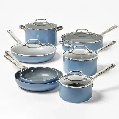 8qt Nonstick Ceramic Coated Aluminum Wide Stock Pot Blue - Figmint