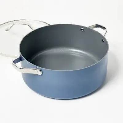 8qt Nonstick Ceramic Coated Aluminum Wide Stock Pot Blue - Figmint