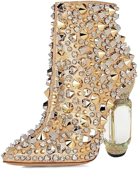 Beautified Black Bejeweled Ankle Boots