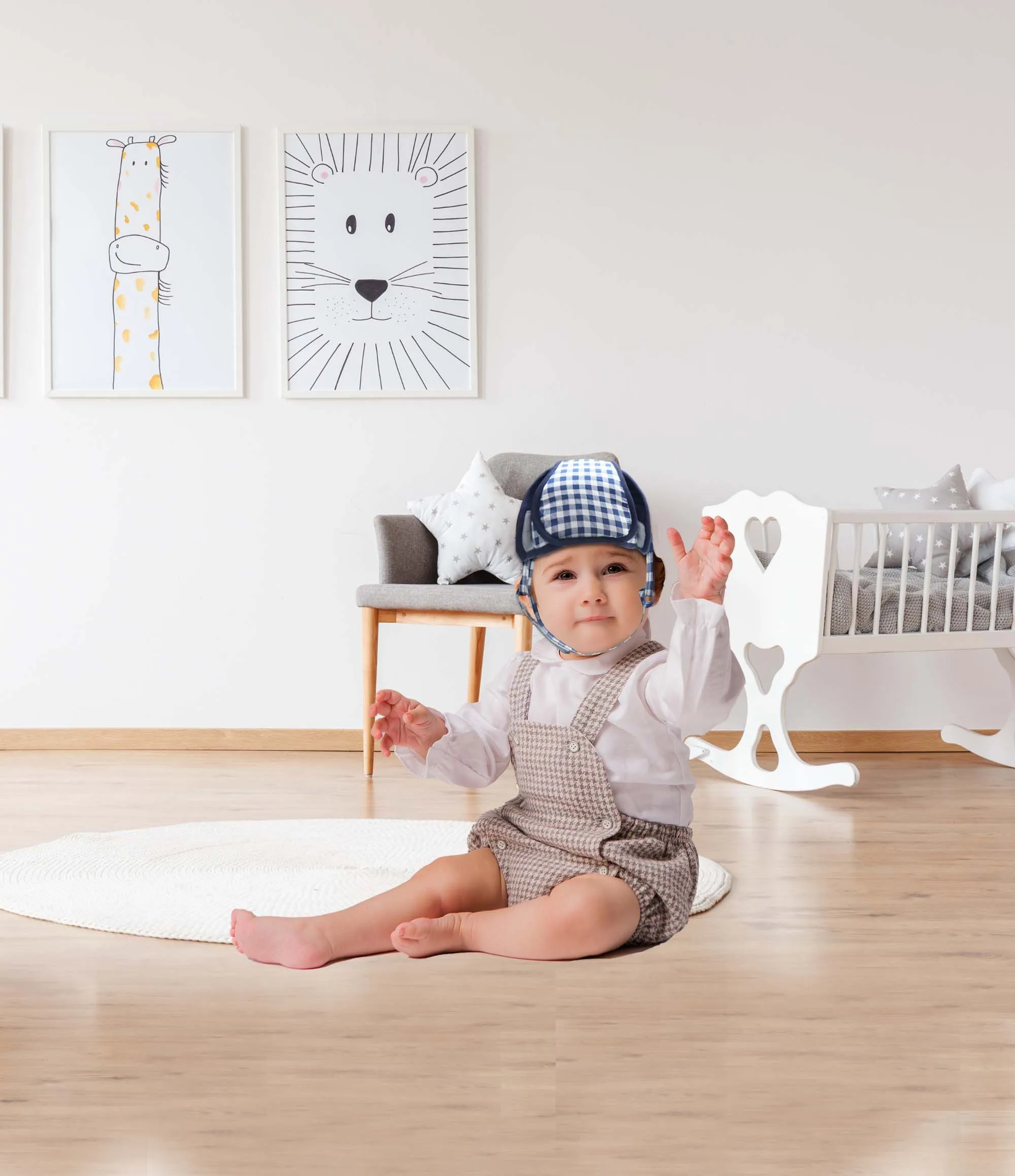 Blue Checks - Kradyl Kroft Baby Safety Helmet  With Kneepads