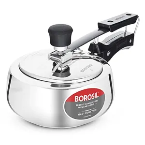 Borosil Pronto Induction Base Inner Lid Stainless Steel Pressure Cooker, 6.8 mm Thick Base, 1 L