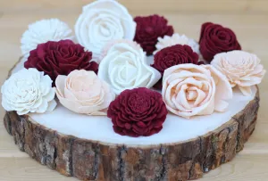 Burgundy/Marsala, Peach, White Mixed Assorted Sola Wood Flowers