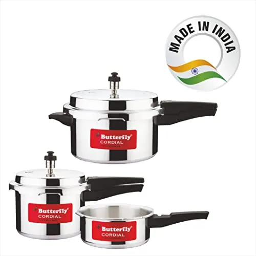 Butterfly Cordial 2 liter, 3 liter & 5 liter Non Induction Bottom Outer Lid Pressure Cooker (Aluminium, Silver), Small