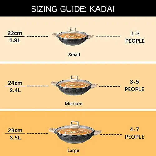 CAROTE 28cm/3.5L Non Stick Kadai, Induction Kadai, Granite Stone Kadhai with Lid, Deep Frying Pan, Biryani Pot,