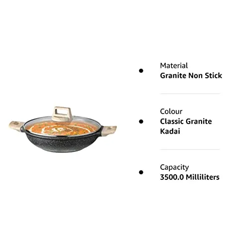 CAROTE 28cm/3.5L Non Stick Kadai, Induction Kadai, Granite Stone Kadhai with Lid, Deep Frying Pan, Biryani Pot,