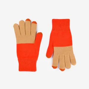 Colorblock Knit Touchscreen Gloves in Camel Poppy