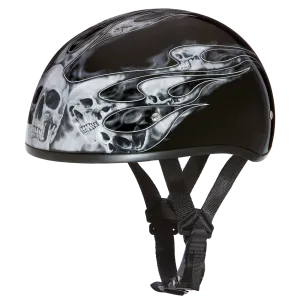 D6-SFS D.O.T. DAYTONA SKULL CAP - W/ SKULL FLAMES SILVER