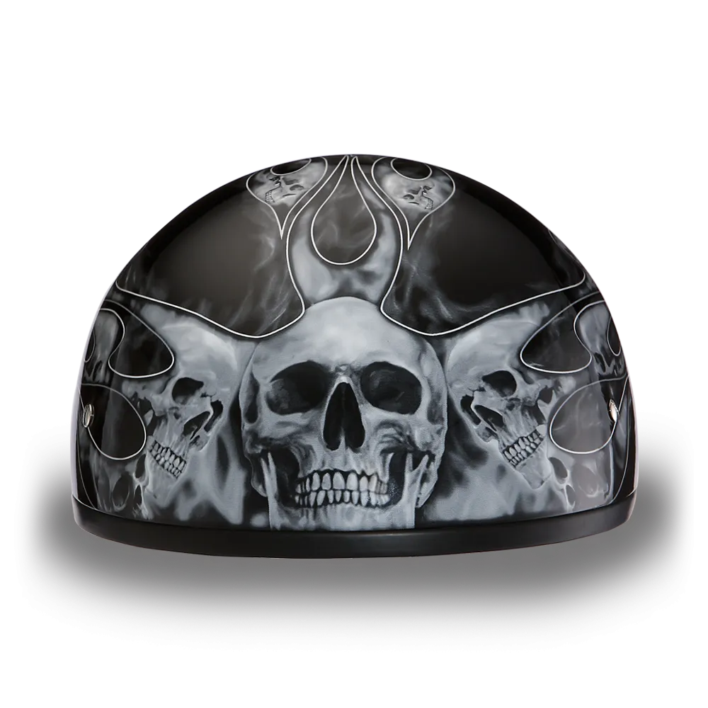 D6-SFS D.O.T. DAYTONA SKULL CAP - W/ SKULL FLAMES SILVER