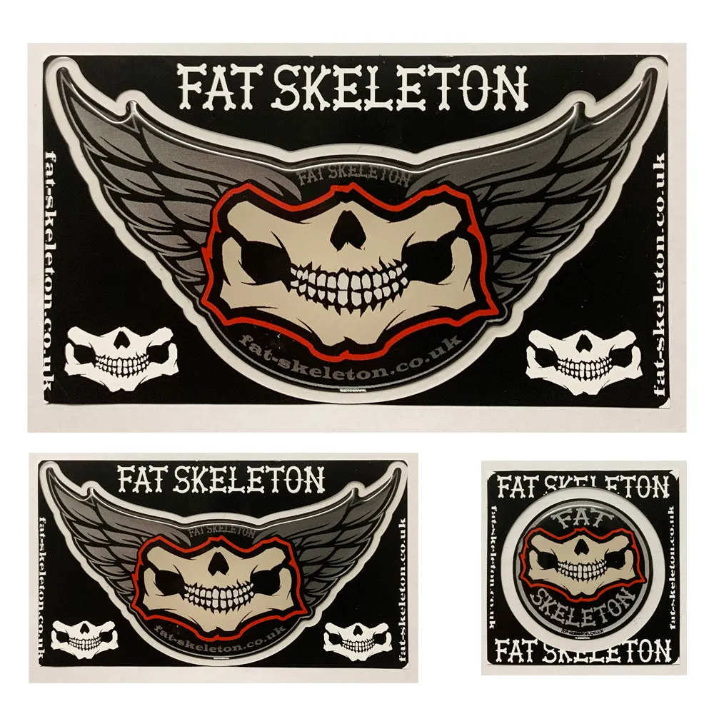 Fat Skeleton Grinning Skull & Wing 3D Flexi Decal Sticker