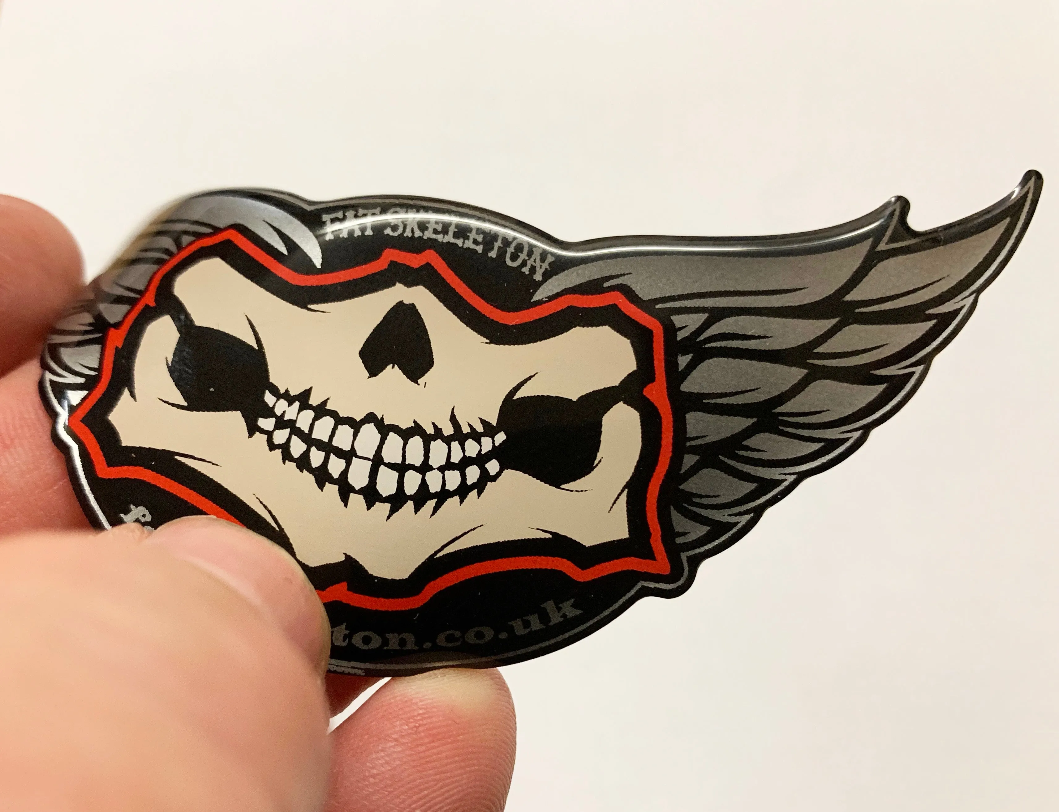 Fat Skeleton Grinning Skull & Wing 3D Flexi Decal Sticker