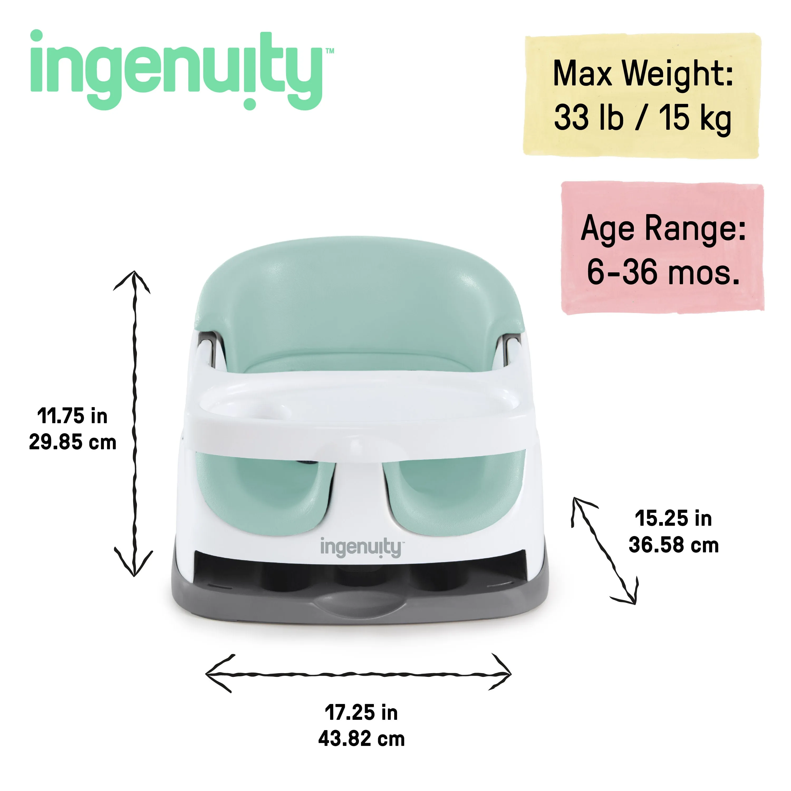 Ingenuity Baby Base 2-in-1 Booster Feeding and Floor Seat, Mist