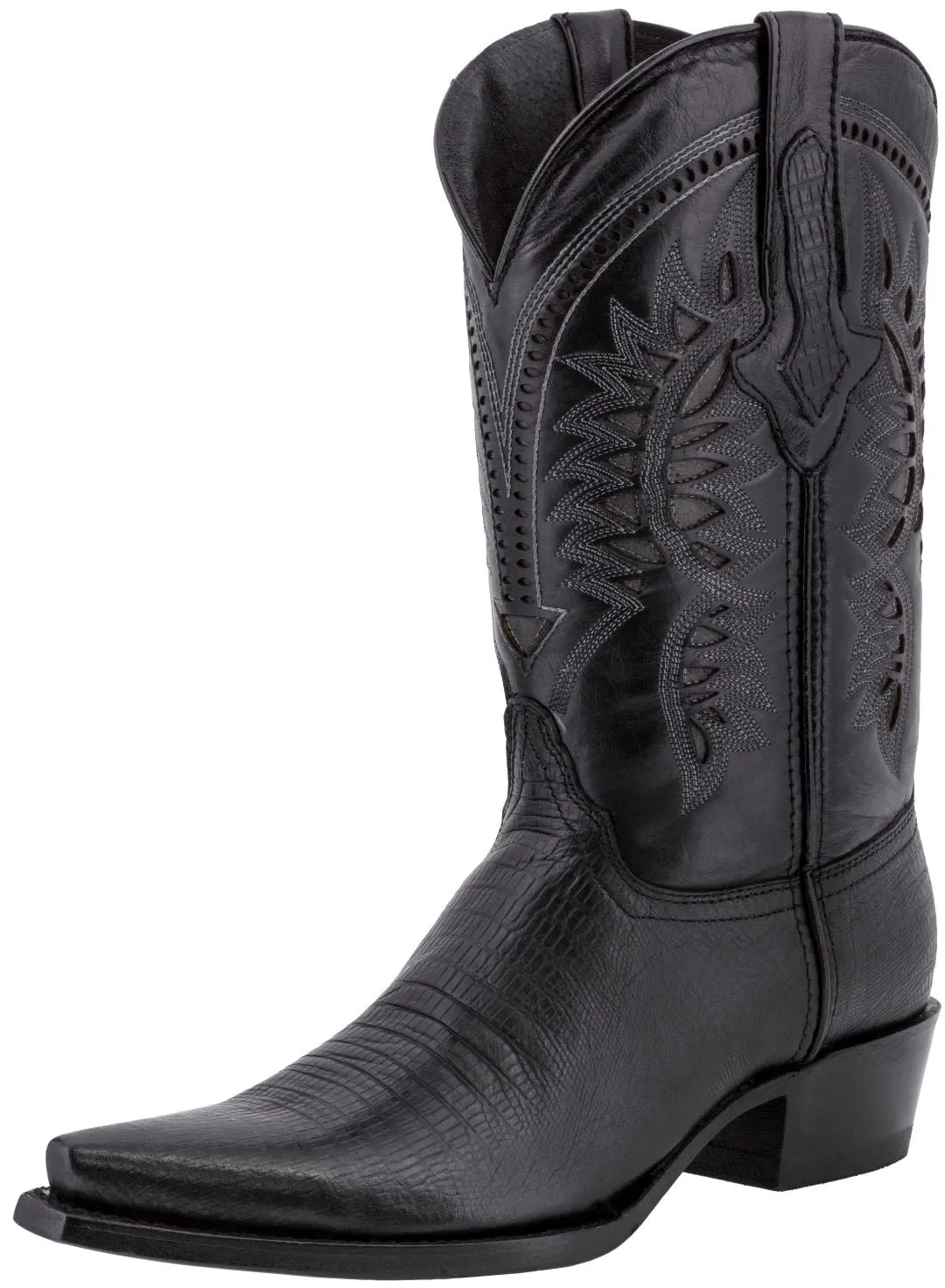 Mens Black Teju Lizard Print Leather Cowboy Boots Snip Toe