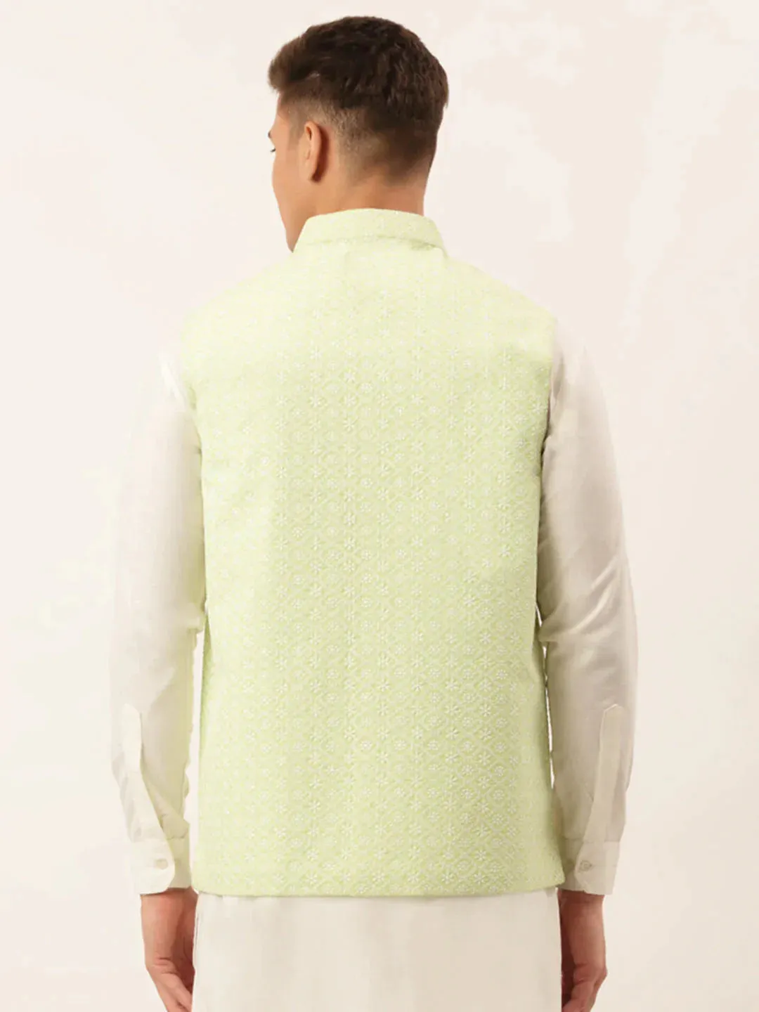 Men'S Green Embroidered Nehru Jackets