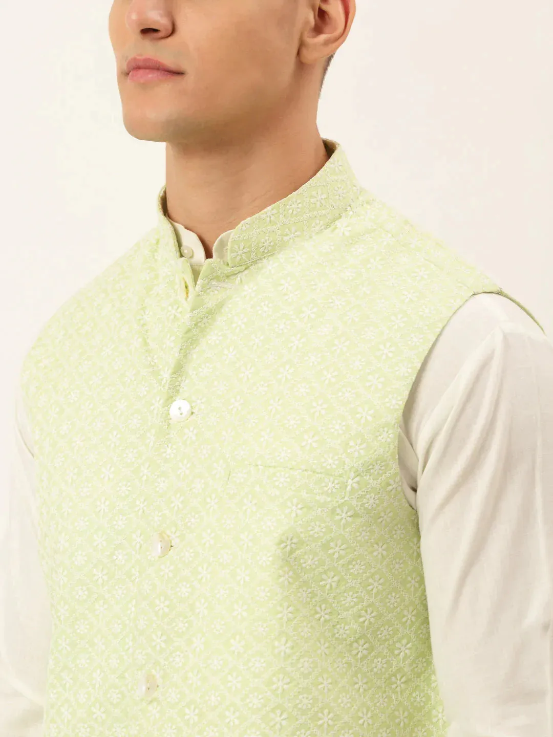 Men'S Green Embroidered Nehru Jackets