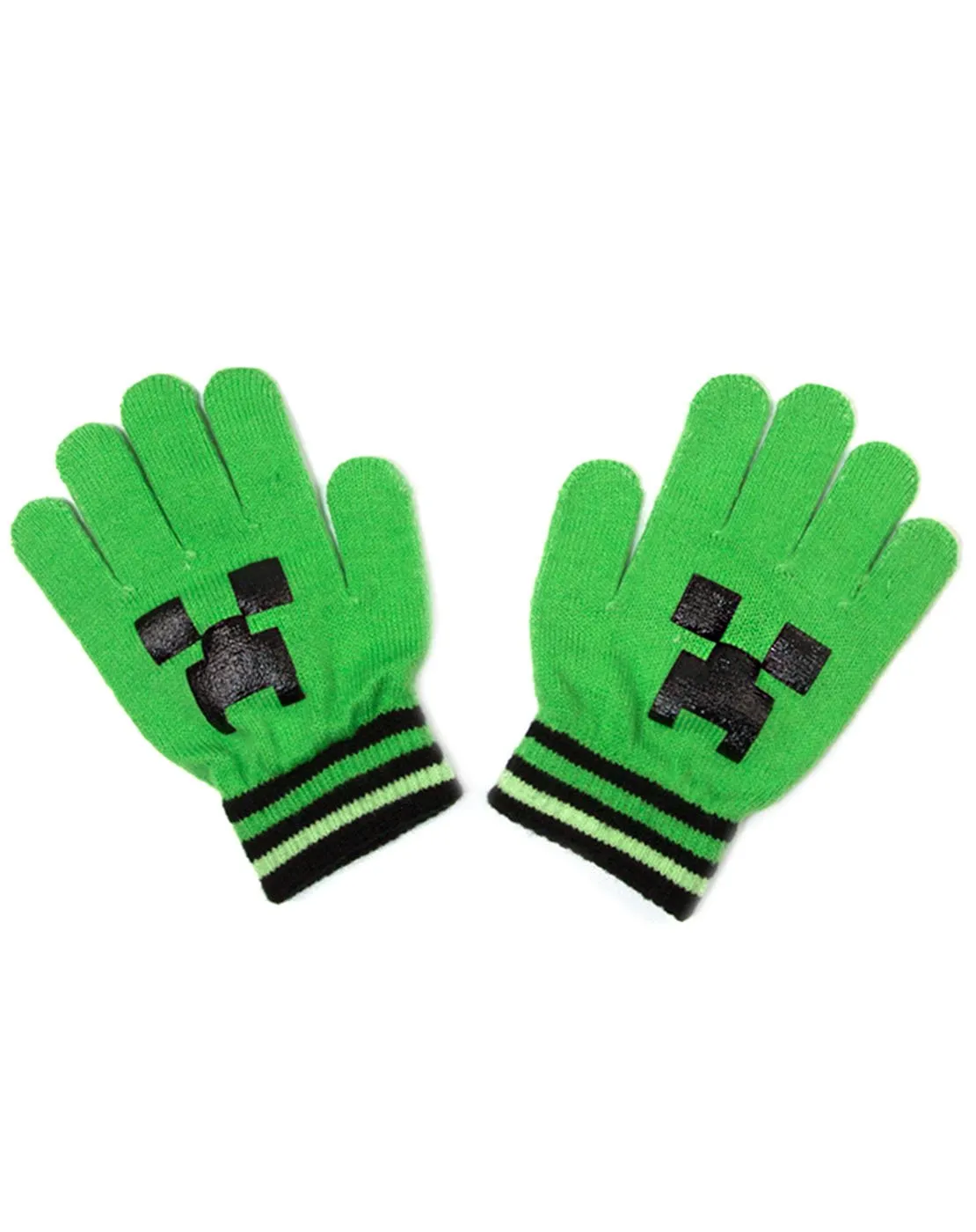 Minecraft Creeper Face Green Woolly Hat and Gloves Set