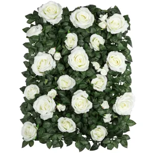 Silk Greenery with Roses Wall Backdrop Panel - Ivory