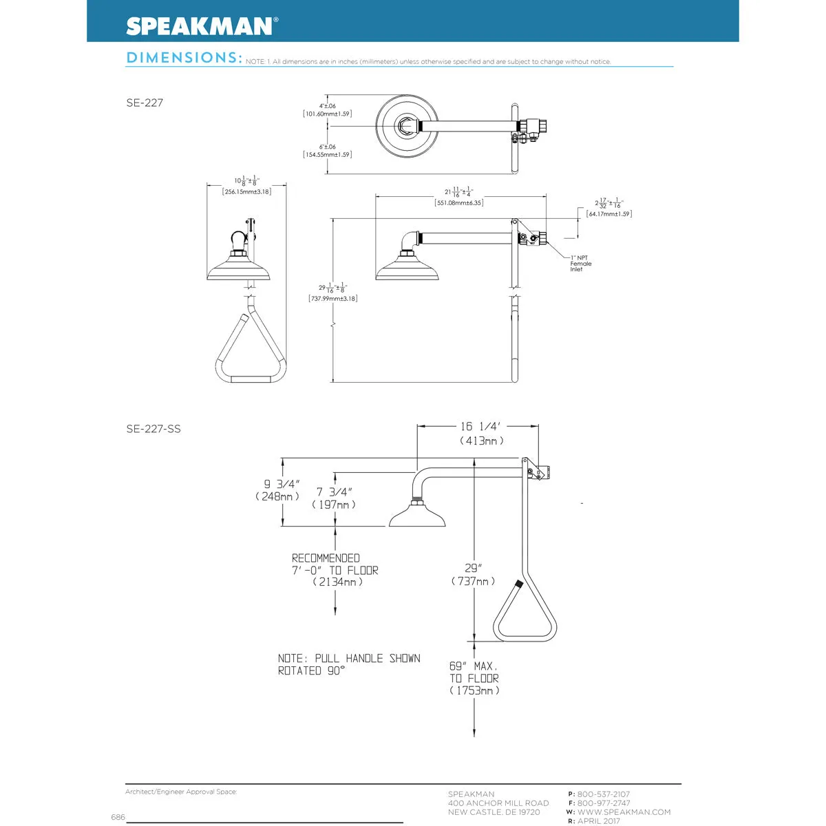 Speakman SE-227-SS Lifesaver(R) Emergency Deluge Shower, Horizontal supply