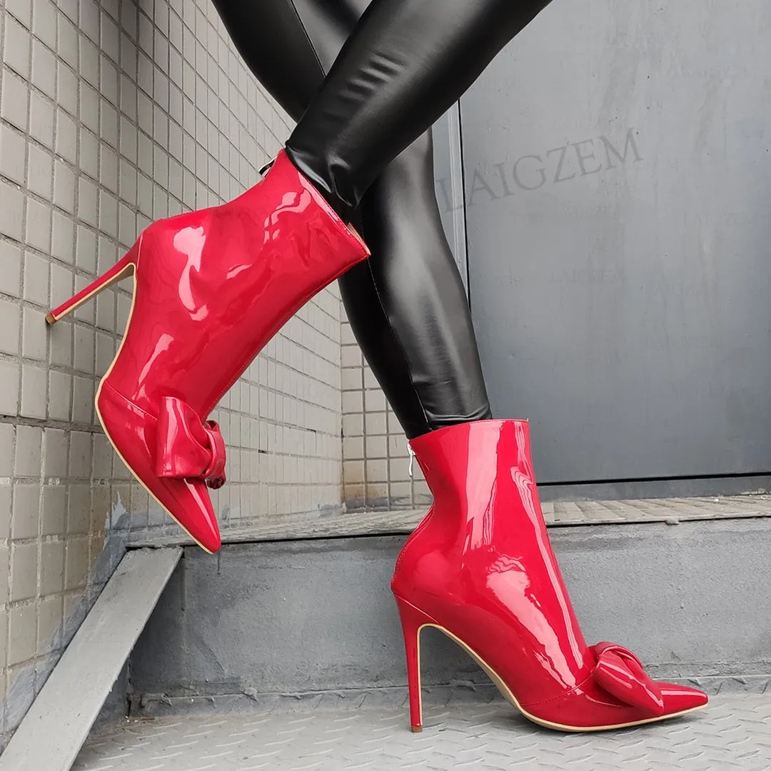 TEEK - Shiny Bow Toe Ankle Boots