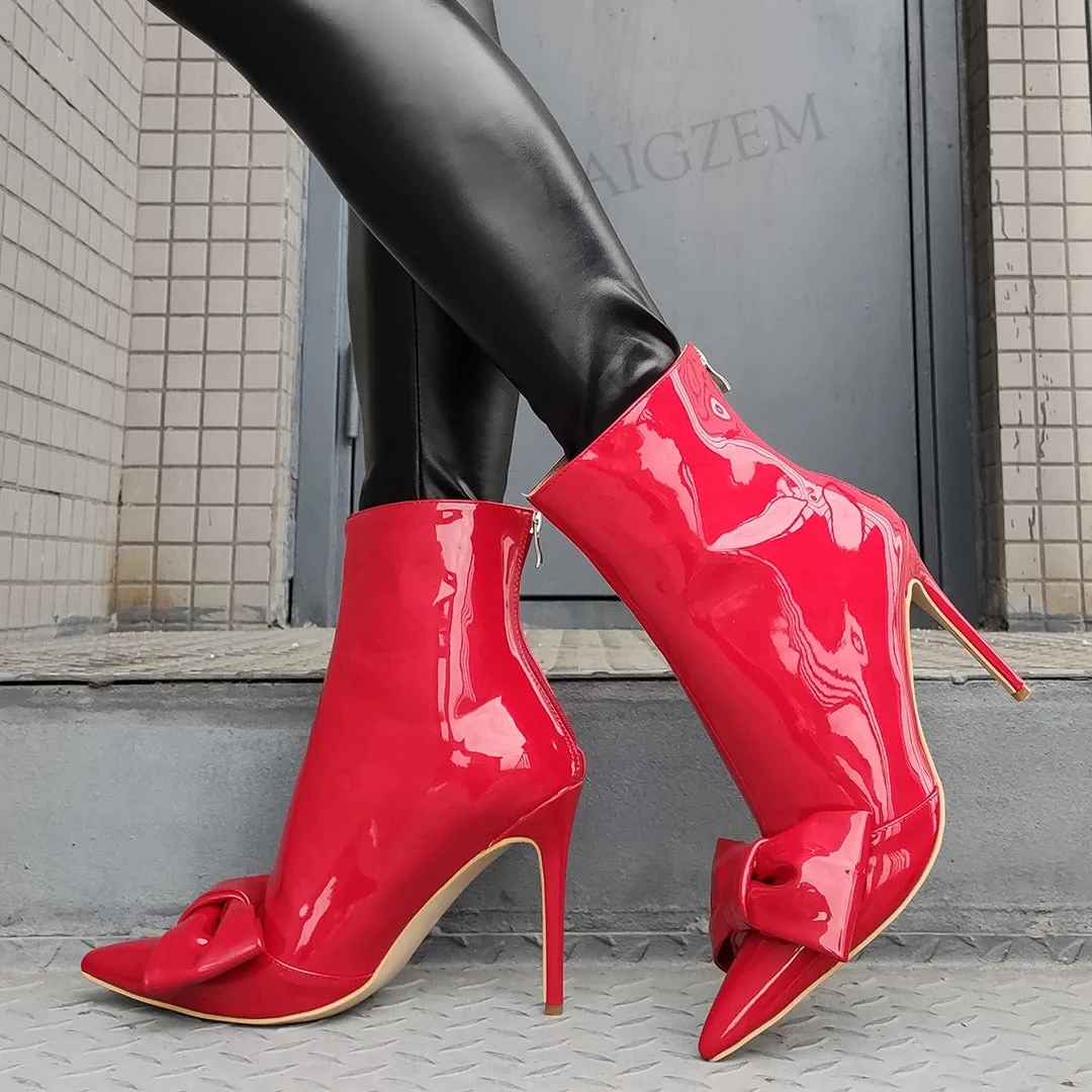 TEEK - Shiny Bow Toe Ankle Boots