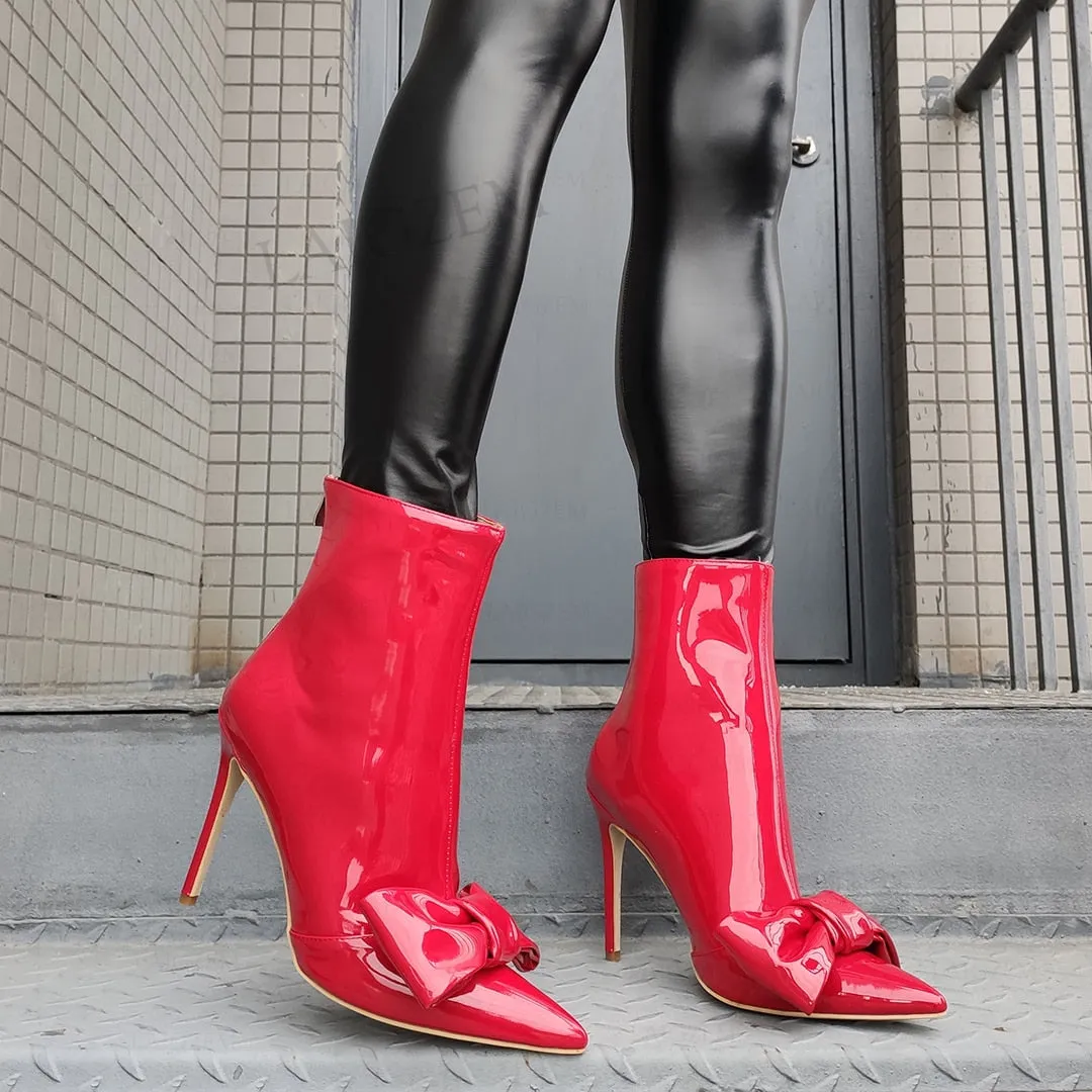 TEEK - Shiny Bow Toe Ankle Boots