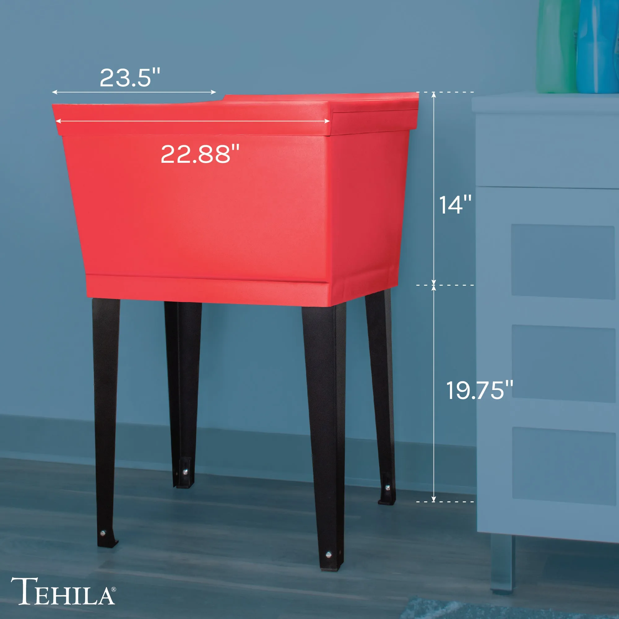 Tehila Standard Freestanding Red Utility Sink with Black Legs, No Supply Lines