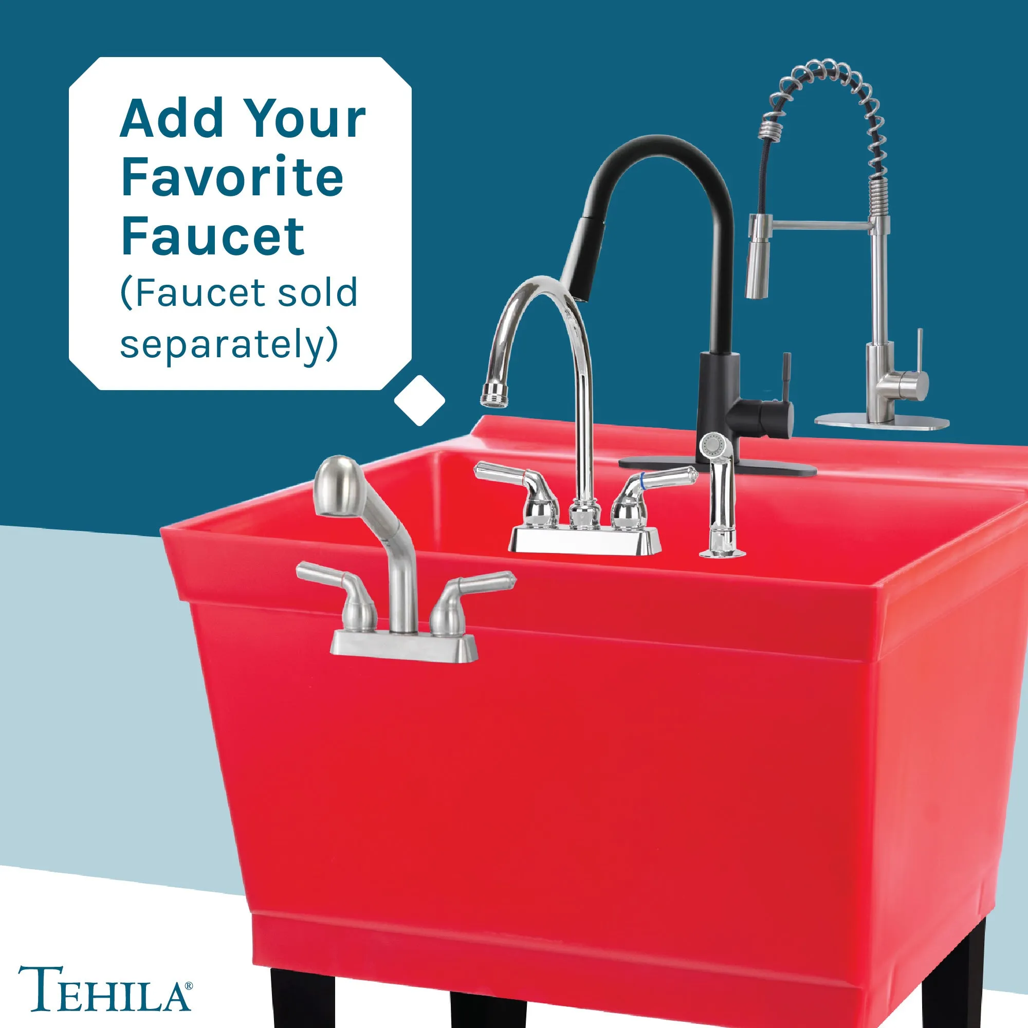 Tehila Standard Freestanding Red Utility Sink with Black Legs, No Supply Lines