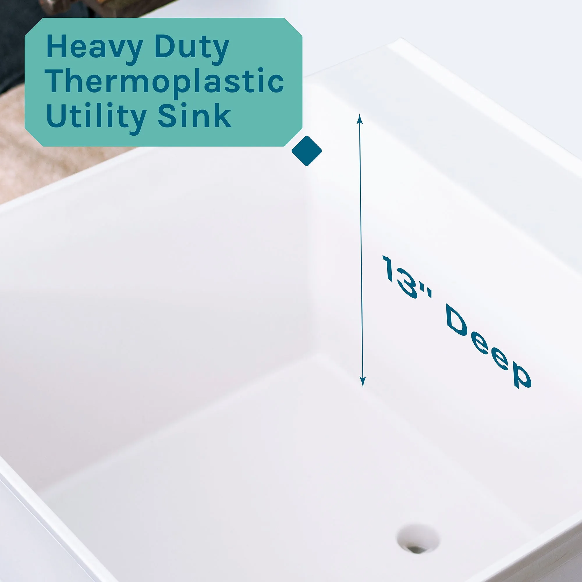 Tehila Standard Freestanding White Utility Sink with Grey Legs, Water Supply Lines Included