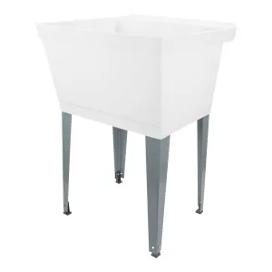 Tehila Standard Freestanding White Utility Sink with Grey Legs, Water Supply Lines Included