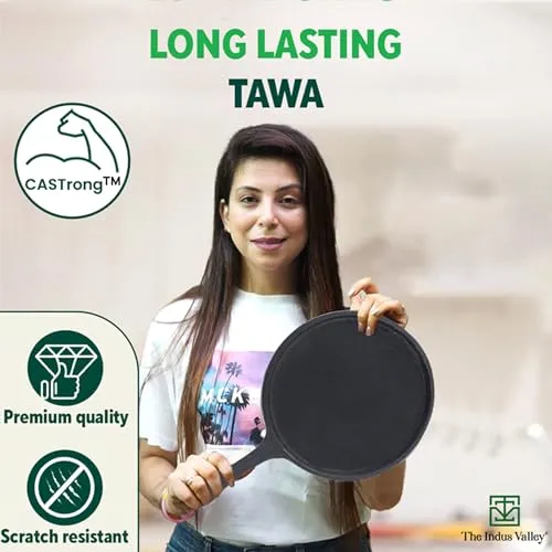 The Indus Valley Pre-Seasoned Cast Iron Tawa for Dosa/Chapathi | 25.7cm/10 inch, 2kg | Induction Friendly | Naturally Nonstick, 100% Pure & Toxin-Free, No Chemical Coating