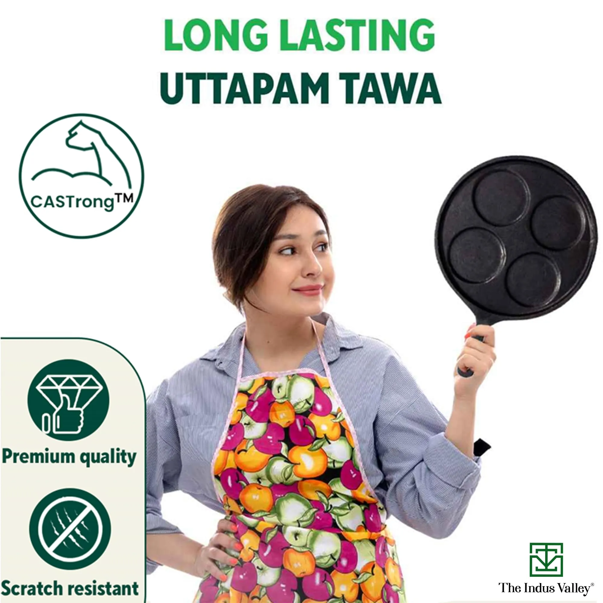 The Indus Valley Pre-Seasoned Cast Iron Uttapam Tawa | 4 Pit, 27.5cm/10.8 inch, 2.5kg | Induction Friendly | Naturally Nonstick, 100% Pure & Toxin-Free, No Chemical Coating