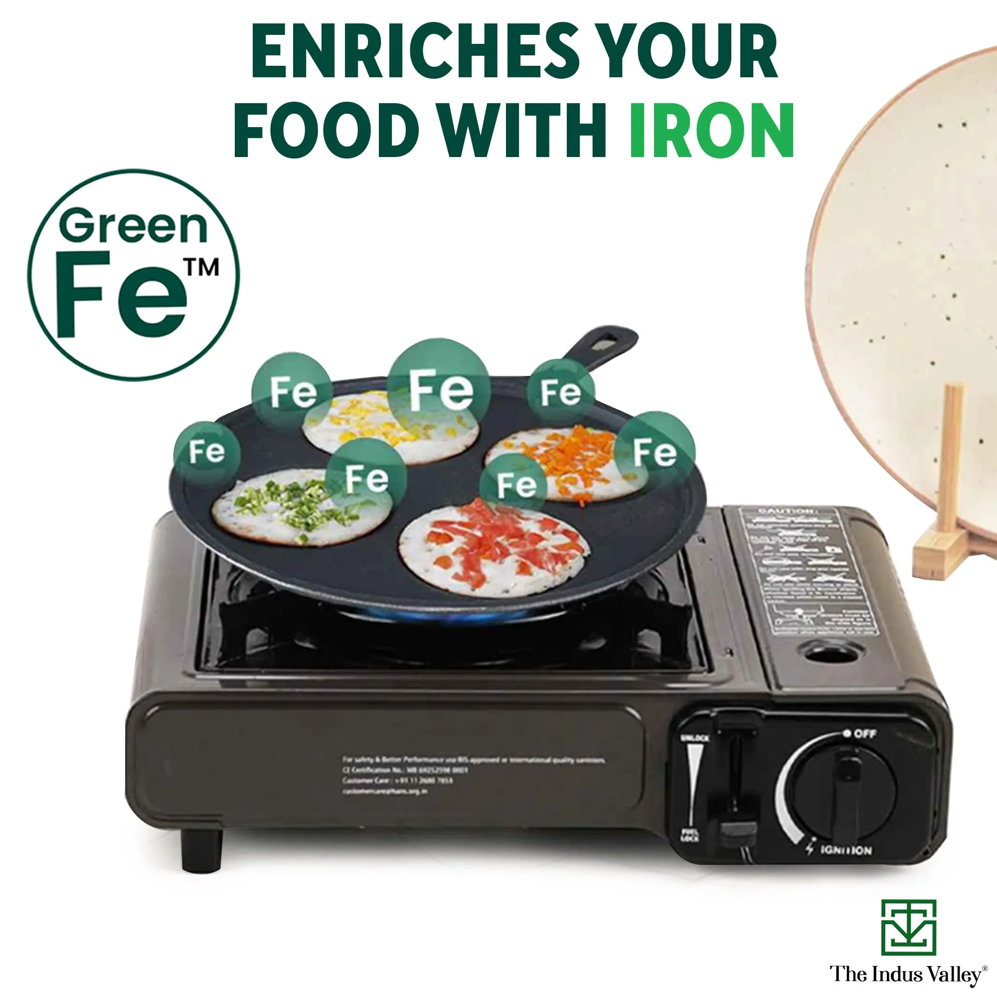 The Indus Valley Pre-Seasoned Cast Iron Uttapam Tawa | 4 Pit, 27.5cm/10.8 inch, 2.5kg | Induction Friendly | Naturally Nonstick, 100% Pure & Toxin-Free, No Chemical Coating