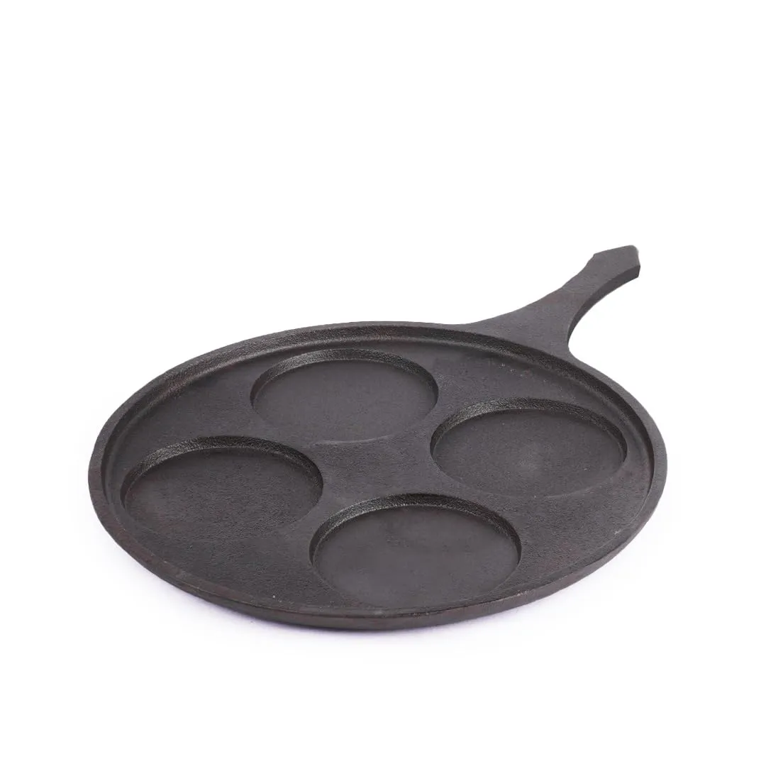 The Indus Valley Pre-Seasoned Cast Iron Uttapam Tawa | 4 Pit, 27.5cm/10.8 inch, 2.5kg | Induction Friendly | Naturally Nonstick, 100% Pure & Toxin-Free, No Chemical Coating