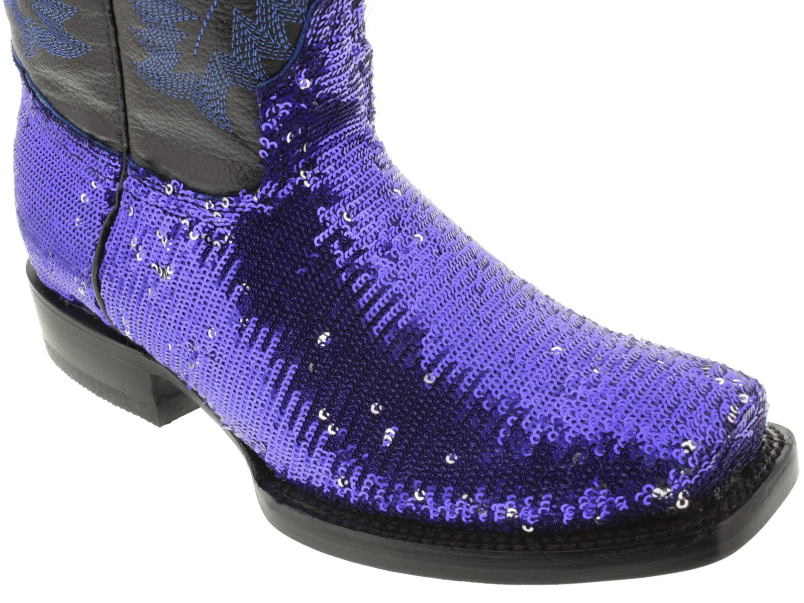 Women's Blue Sequins Western Rodeo Cowboy Boots Square Toe