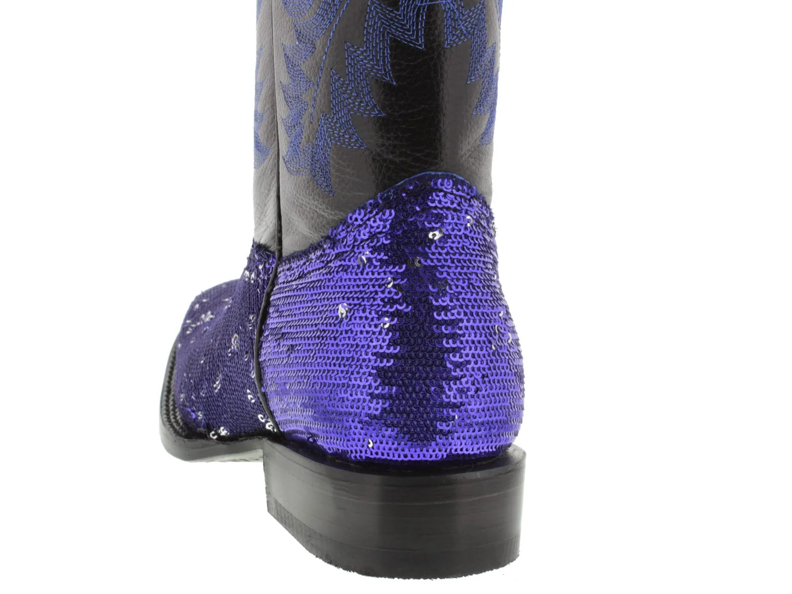 Women's Blue Sequins Western Rodeo Cowboy Boots Square Toe