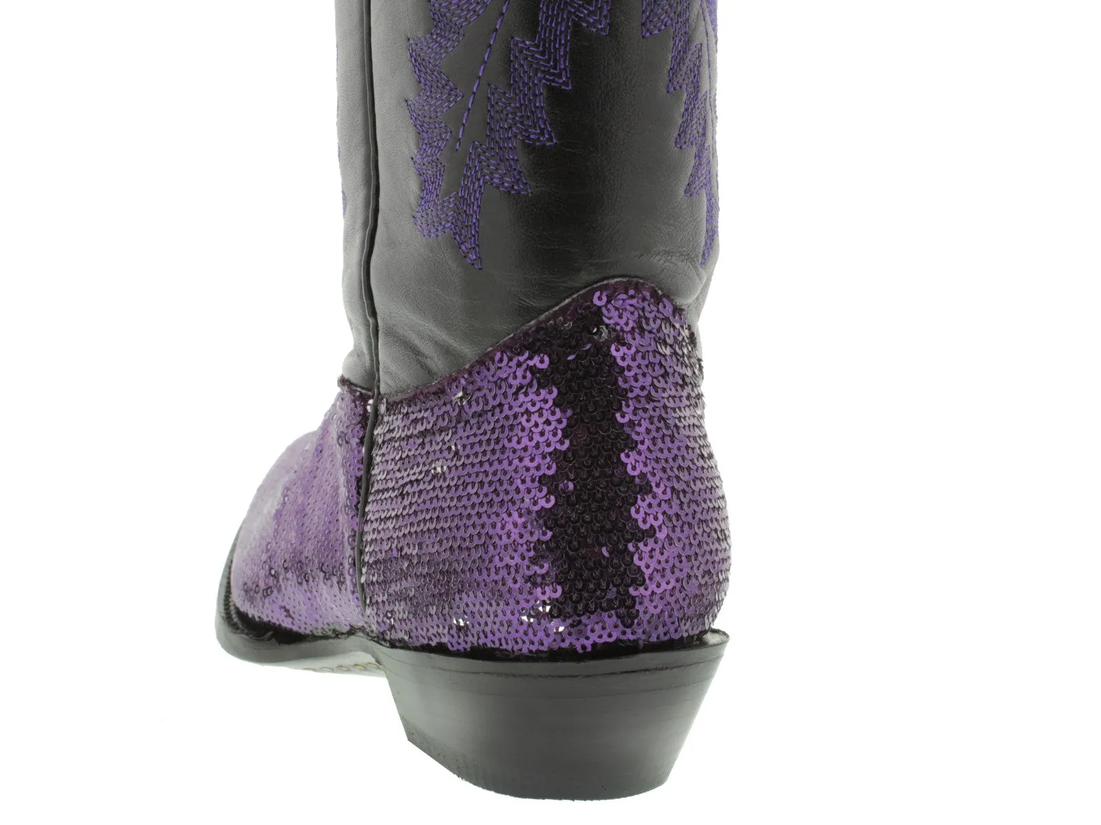 Women's Purple Sequins Western Rodeo Cowboy Boots Snip Toe