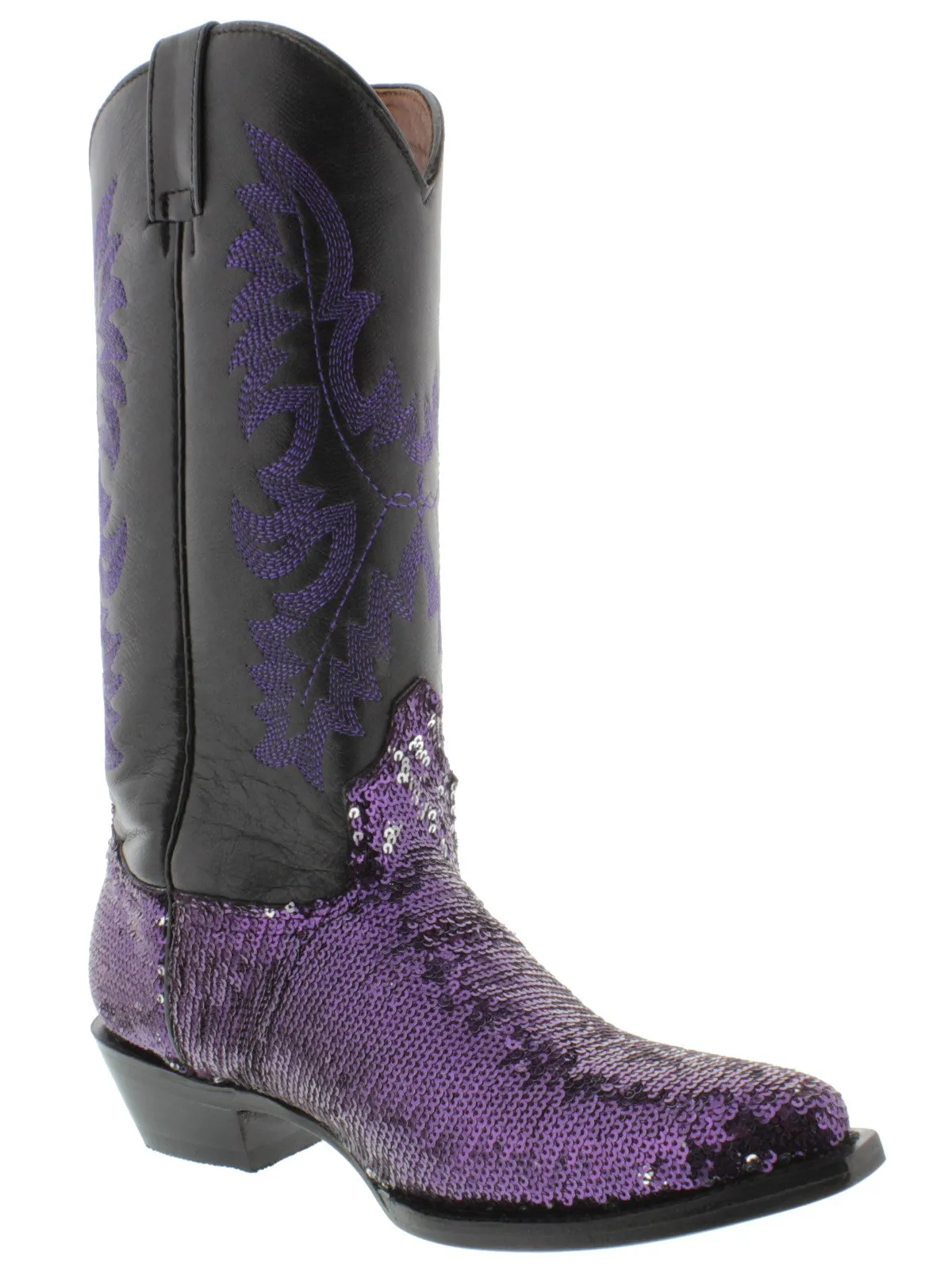 Women's Purple Sequins Western Rodeo Cowboy Boots Snip Toe