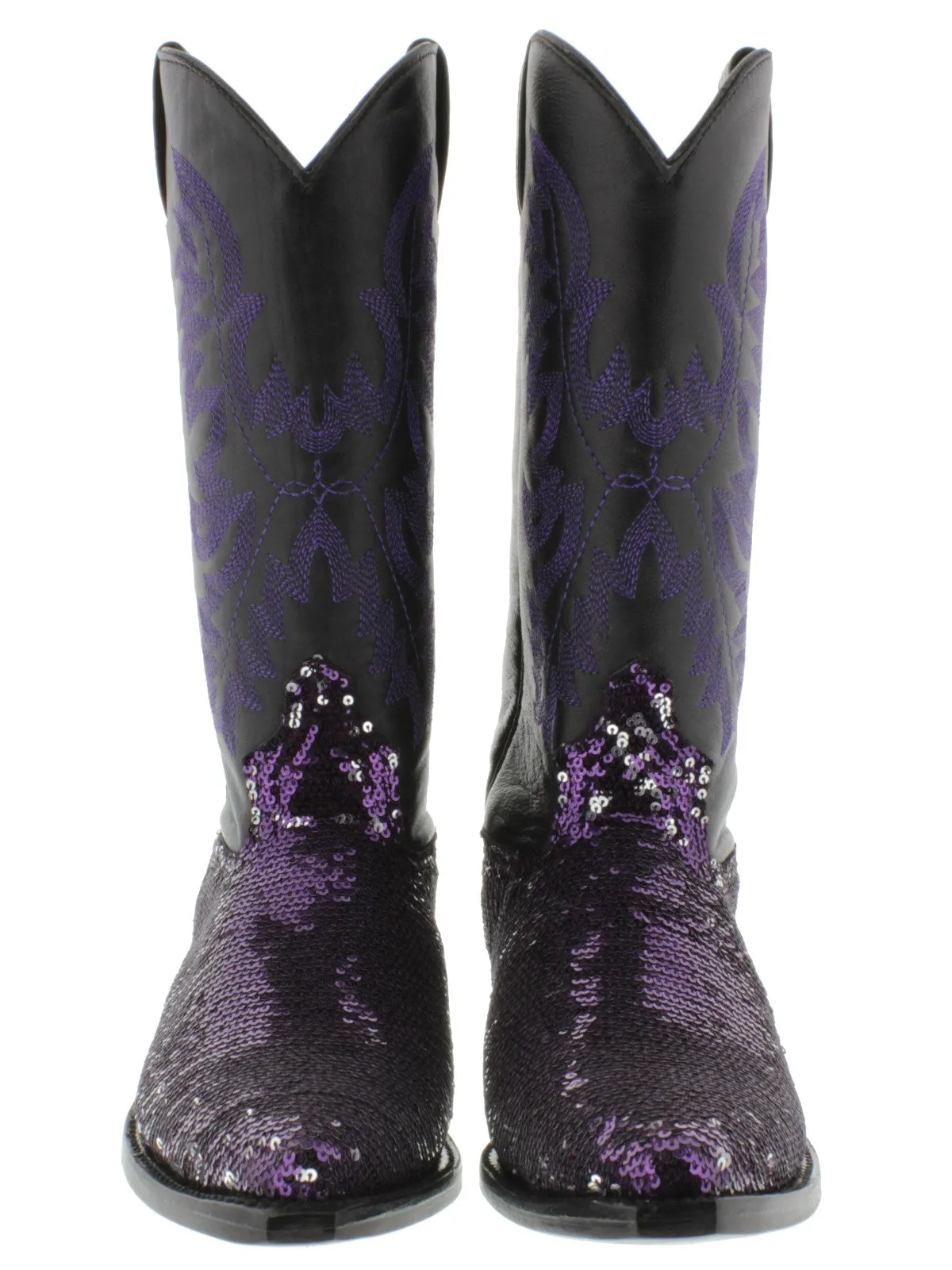 Women's Purple Sequins Western Rodeo Cowboy Boots Snip Toe