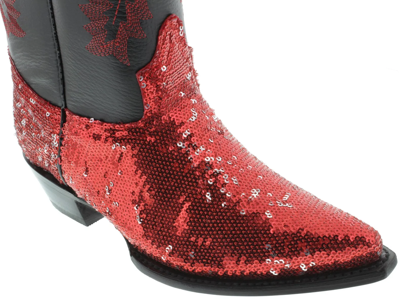 Women's Red Sequins Western Rodeo Cowboy Boots Snip Toe