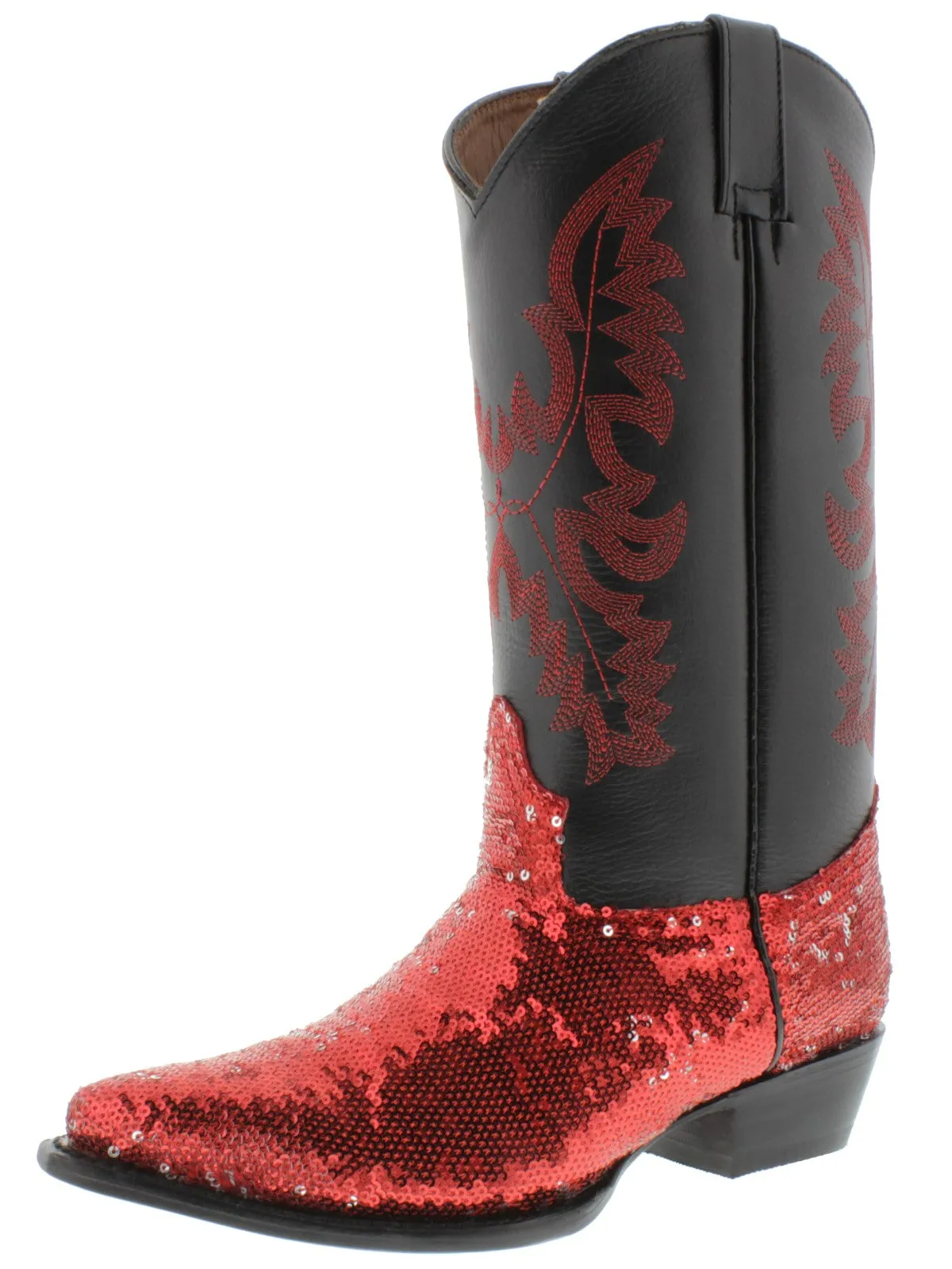 Women's Red Sequins Western Rodeo Cowboy Boots Snip Toe