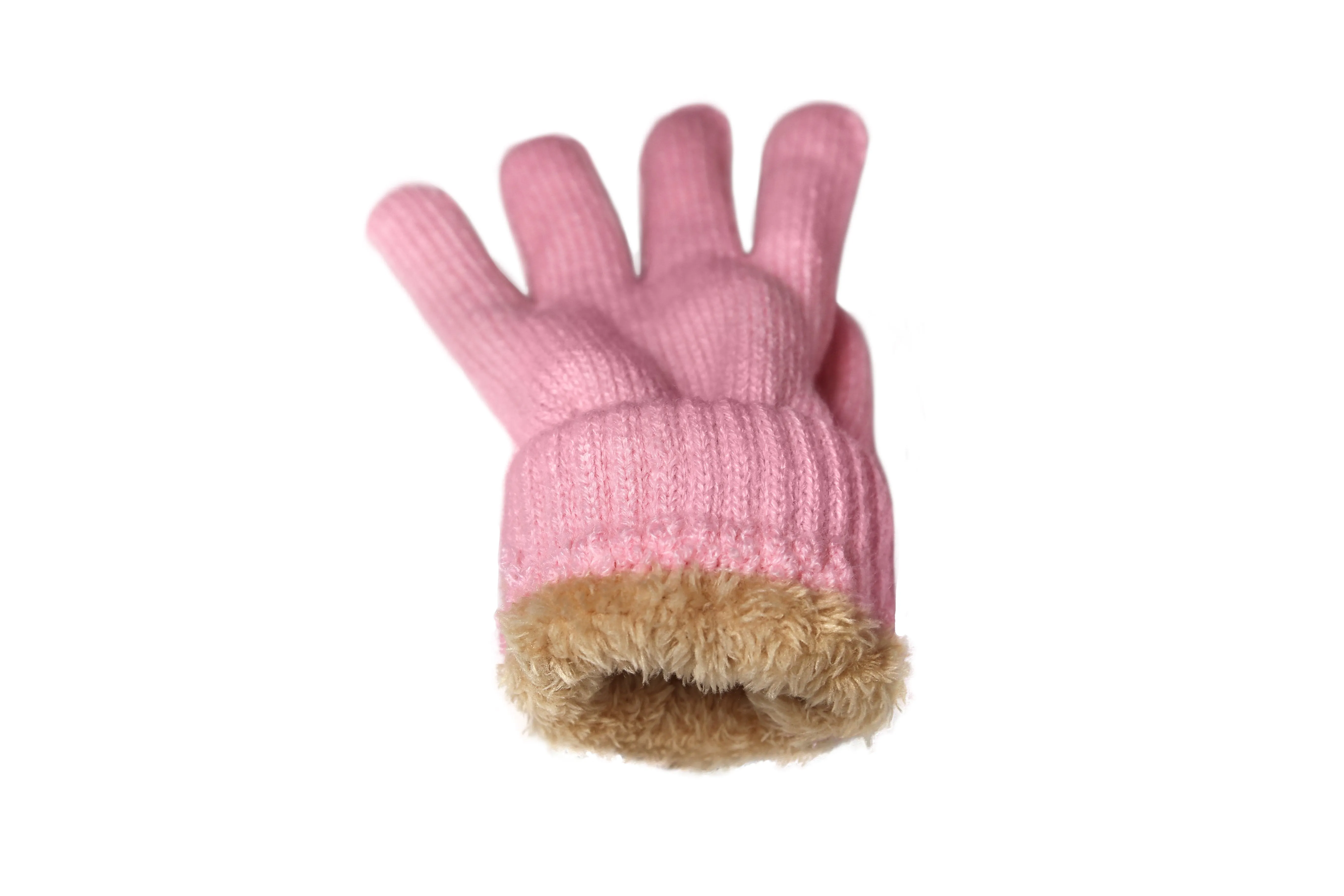 Women’s Winter set, Knitted Beanie with Pompom and Gloves, Pink Ribbon Breast Cancer Awareness