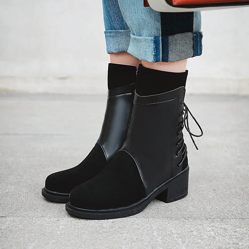 Zip Up mid-calf Boots Patchwork